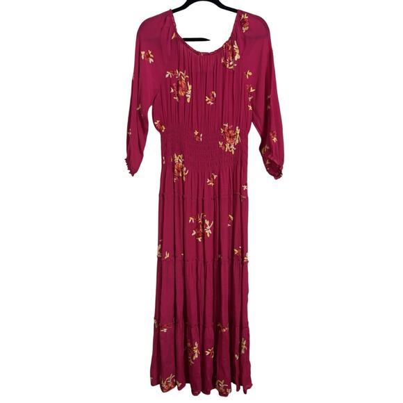 Anthropologie Fig & Flower Pink Floral Embroidered Tiered Maxi Dress Size Large - Picture 2 of 13
